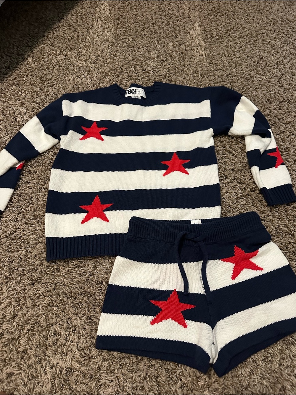 Beach Riot Navy & White Striped Knit Set with Red Stars - Kids